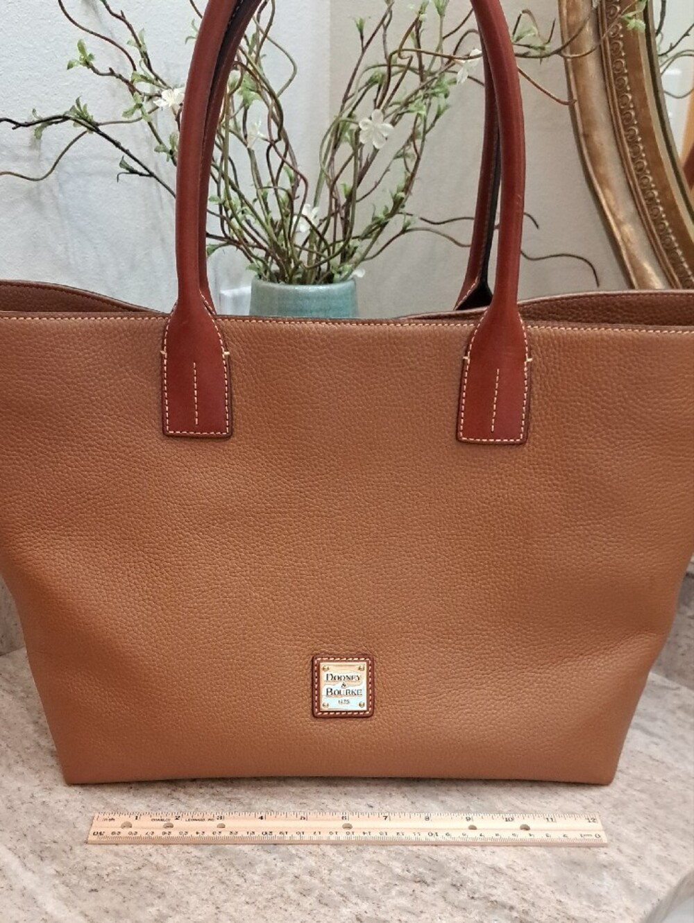 Dooney & Bourke Pebble Leather Tote in Cognac with Dark Brown Handles - Picture 8 of 11